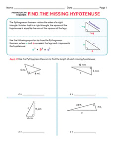 Pythagorean Theorem: Find the Missing Hypotenuse