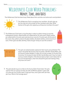 Wilderness Club Word Problems: Money, Time, and Rates