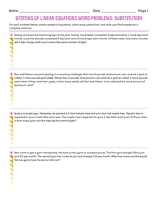 Systems of Linear Equations Word Problems: Substitution