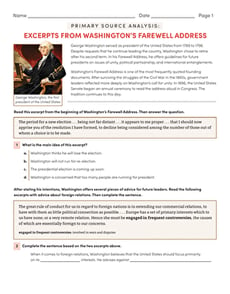 Primary Source Analysis: Excerpts From Washington's Farewell Address