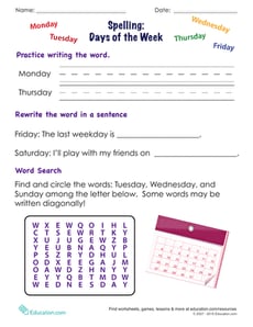 Spring into Spelling: Days of the Week