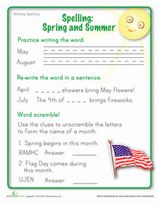 Spelling Months: Summer