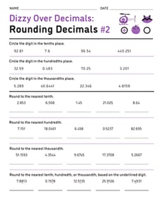 Dizzy Over Decimals: Rounding Decimals #2