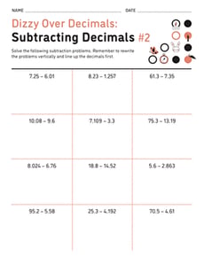 Dizzy Over Decimals: Subtracting Decimals #2