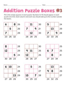 Addition Puzzle Boxes #3