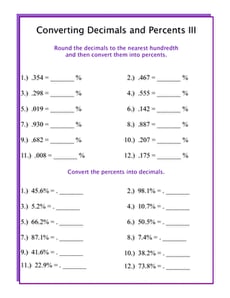 Decimals, Percents and Estimating