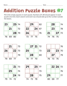 Addition Puzzle Boxes #7
