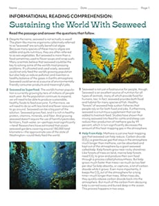 Informational Reading Comprehension: Sustaining the World With Seaweed