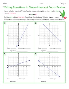 Writing Equations in Slope-Intercept Form: Review