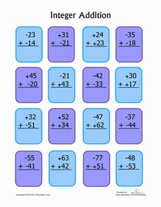 Integer Addition Practice