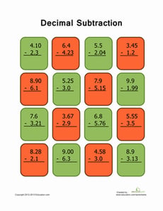 Decimal Subtraction Practice #2