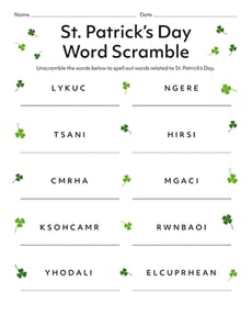 St. Patrick's Day Word Scramble