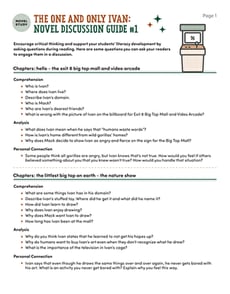Novel Study: The One and Only Ivan: Discussion Guide #1
