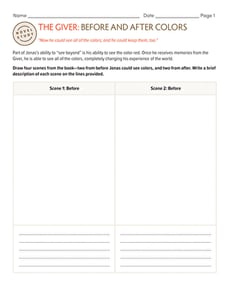 Novel Study: The Giver: Before and After Colors