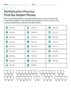 Multiplication Practice: Find the Hidden Phrase