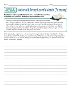 Respond to a Topic: National Library Lover’s Month (February)