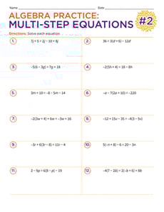 Algebra Practice: Multi-Step Equations #2
