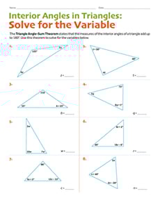 Interior Angles in Triangles: Solve for the Variable
