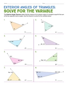 Exterior Angles of Triangles: Solve for the Variable