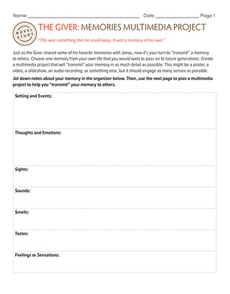 Novel Study: The Giver: Memories Multimedia Project