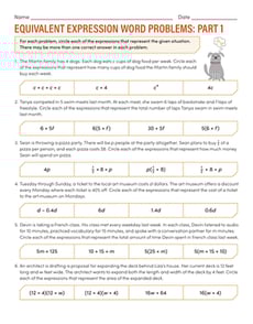 Equivalent Expression Word Problems: Part 1