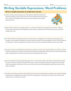 Writing Variable Expressions: Word Problems