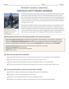 Primary Source Analysis: Lincoln's Gettysburg Address