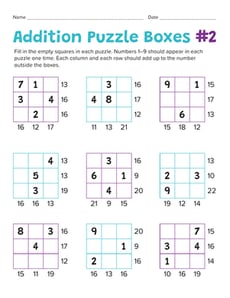 Addition Puzzle Boxes #2