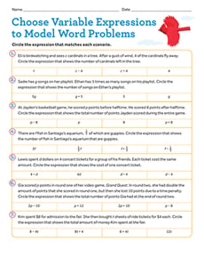 Choose Variable Expressions To Model Word Problems