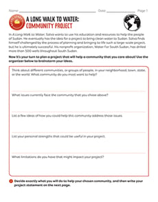 Novel Study: A Long Walk to Water: Community Project