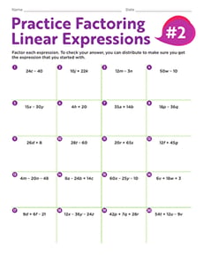 Practice Factoring Linear Expressions #2