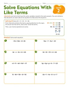 Solve Equations With Like Terms: Level 2