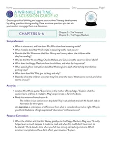 Novel Study: A Wrinkle in Time: Discussion Guide #2