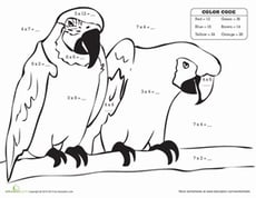 Multiplication Color By Number Parrots