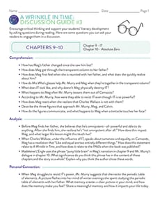 Novel Study: A Wrinkle in Time: Discussion Guide #3