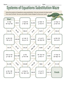 Systems of Equations Substitution Maze 