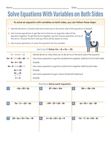 Solve Equations With Variables on Both Sides
