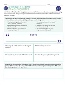 Novel Study: A Wrinkle in Time: Famous Quotes