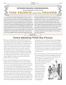Extended Reading Comprehension: Excerpt Adapted From The Prince and the Pauper