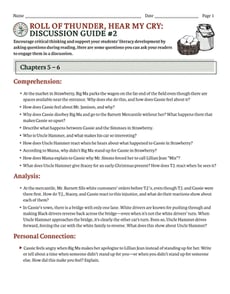 Novel Study: Roll of Thunder, Hear My Cry: Discussion Guide #2 