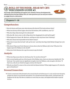 Novel Study: Roll of Thunder, Hear My Cry: Discussion Guide #3