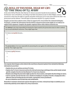 Novel Study: Roll of Thunder, Hear My Cry: The Trial of T.J. Avery
