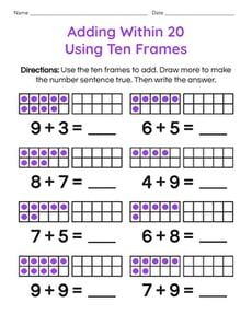 Adding Within 20 Using Ten Frames