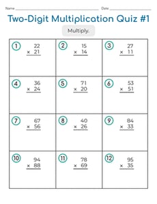 Two-Digit Multiplication Quiz #1
