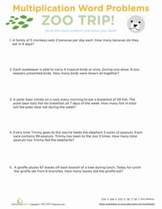 Multiplication Word Problems: Zoo