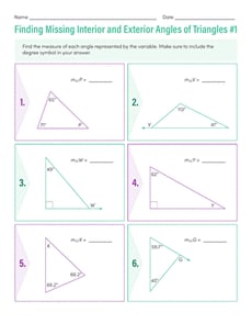 Finding Missing Interior and Exterior Angles of Triangles #1