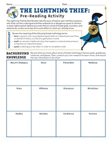 Novel Study: The Lightning Thief: Pre-Reading Activity