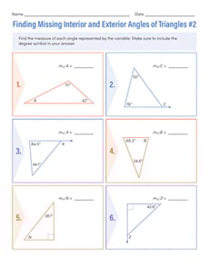 Finding Missing Interior and Exterior Angles of Triangles #2
