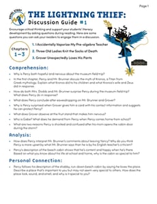 Novel Study: The Lightning Thief: Discussion Guide #1 