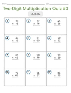 Two-Digit Multiplication Quiz #3